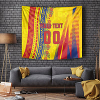 Personalized Colombia Soccer Tapestry Floral Folk Pattern - Retro Football Player Art