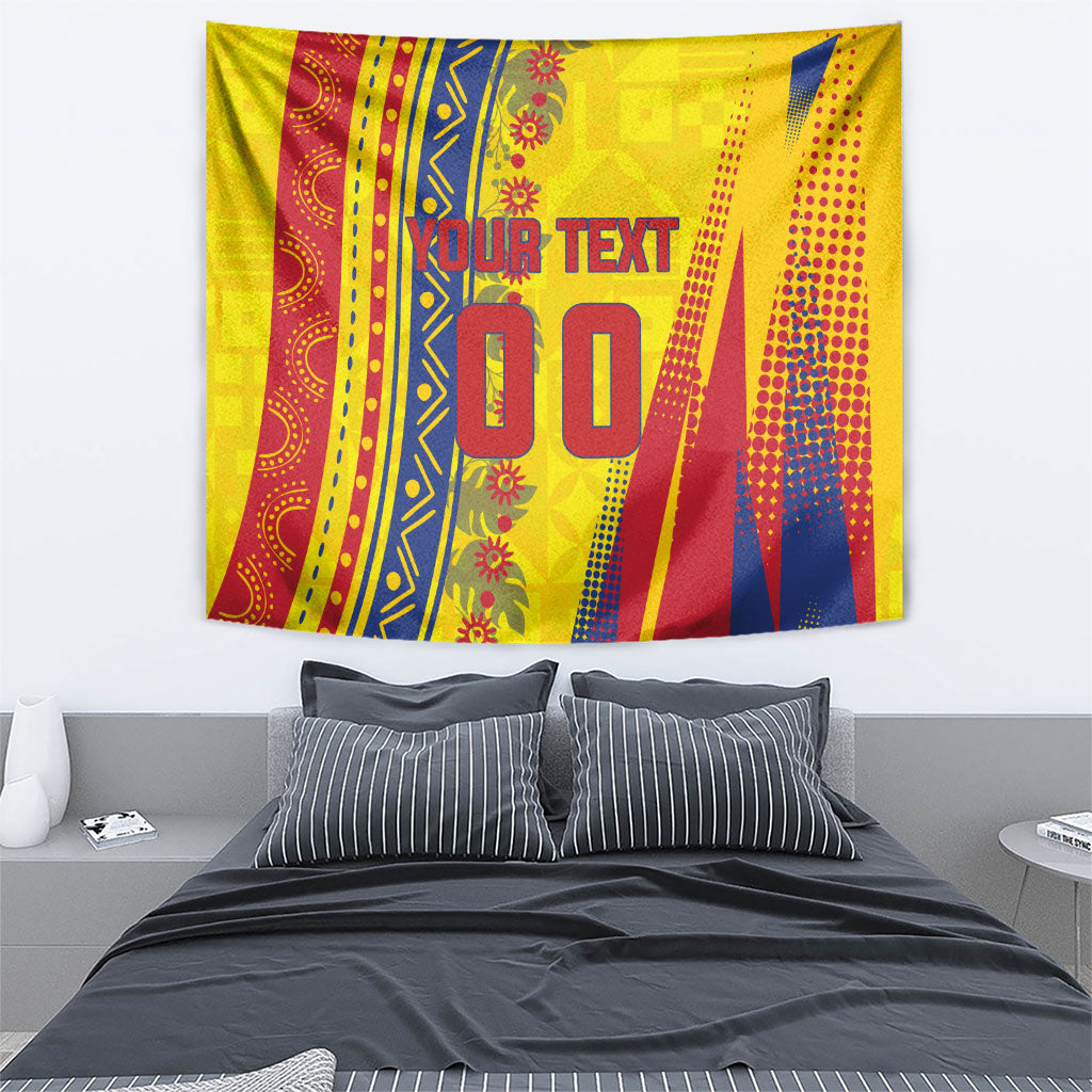 Personalized Colombia Soccer Tapestry Floral Folk Pattern - Retro Football Player Art