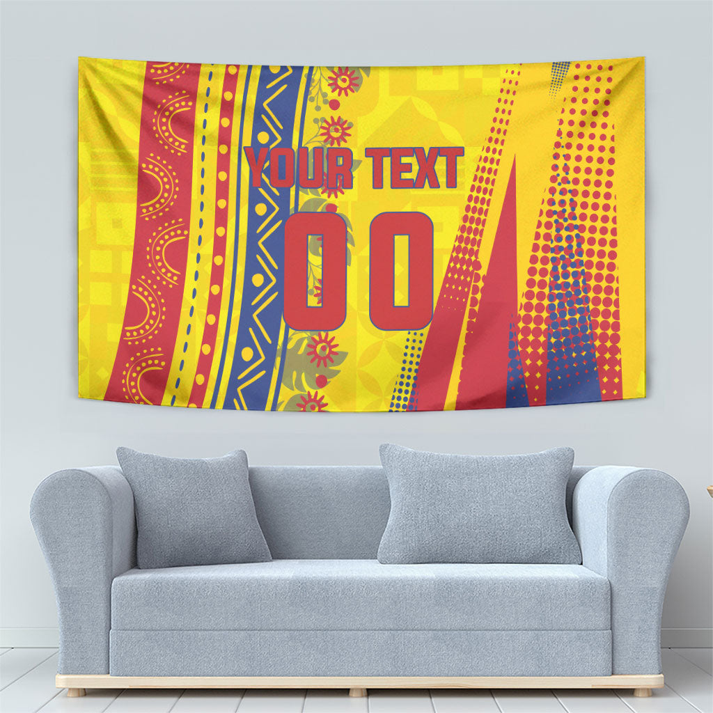 Personalized Colombia Soccer Tapestry Floral Folk Pattern - Retro Football Player Art