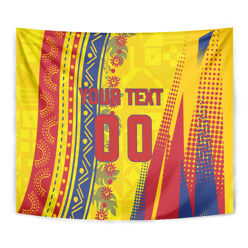 Personalized Colombia Soccer Tapestry Floral Folk Pattern - Retro Football Player Art