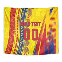 Personalized Colombia Soccer Tapestry Floral Folk Pattern - Retro Football Player Art