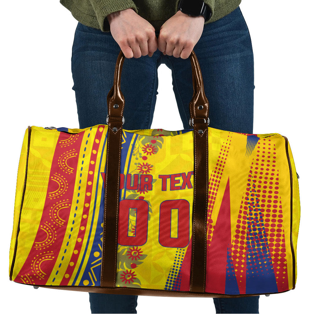 Personalized Colombia Soccer Travel Bag Floral Folk Pattern - Retro Football Player Art