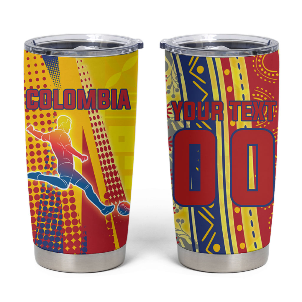 Personalized Colombia Soccer Tumbler Cup Floral Folk Pattern - Retro Football Player Art