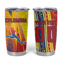 Personalized Colombia Soccer Tumbler Cup Floral Folk Pattern - Retro Football Player Art