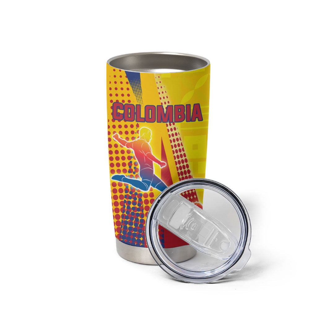 Personalized Colombia Soccer Tumbler Cup Floral Folk Pattern - Retro Football Player Art