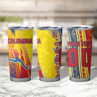 Personalized Colombia Soccer Tumbler Cup Floral Folk Pattern - Retro Football Player Art