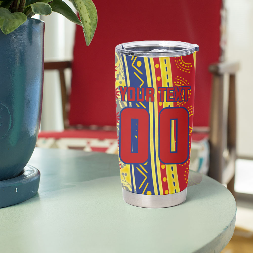 Personalized Colombia Soccer Tumbler Cup Floral Folk Pattern - Retro Football Player Art