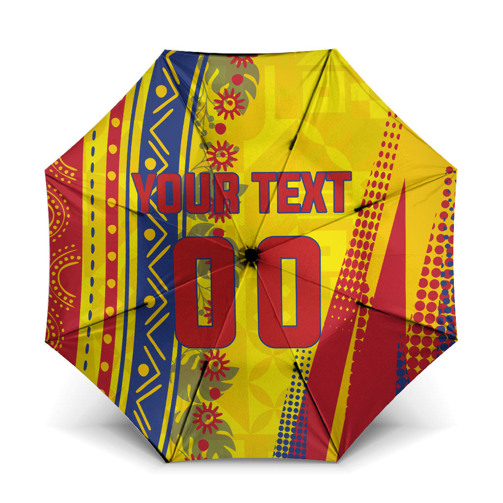 Personalized Colombia Soccer Umbrella Floral Folk Pattern - Retro Football Player Art