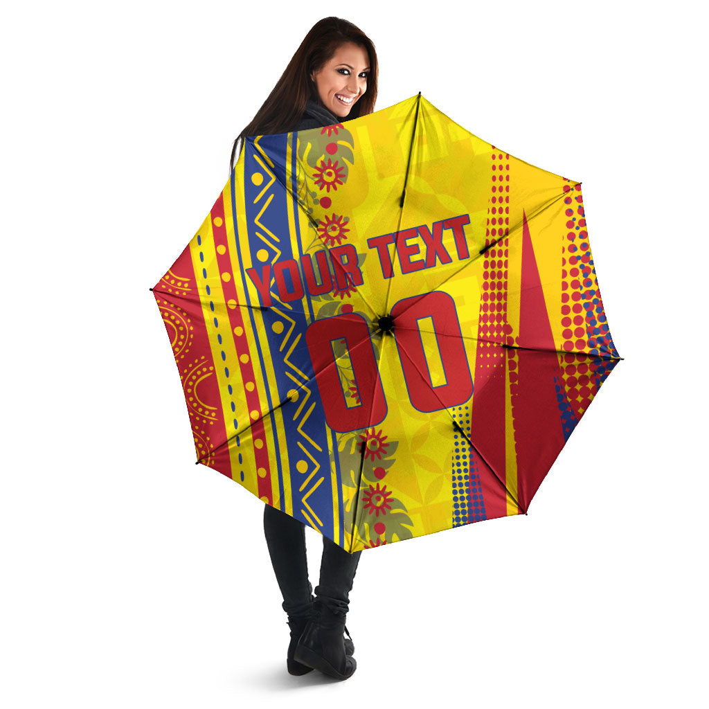 Personalized Colombia Soccer Umbrella Floral Folk Pattern - Retro Football Player Art