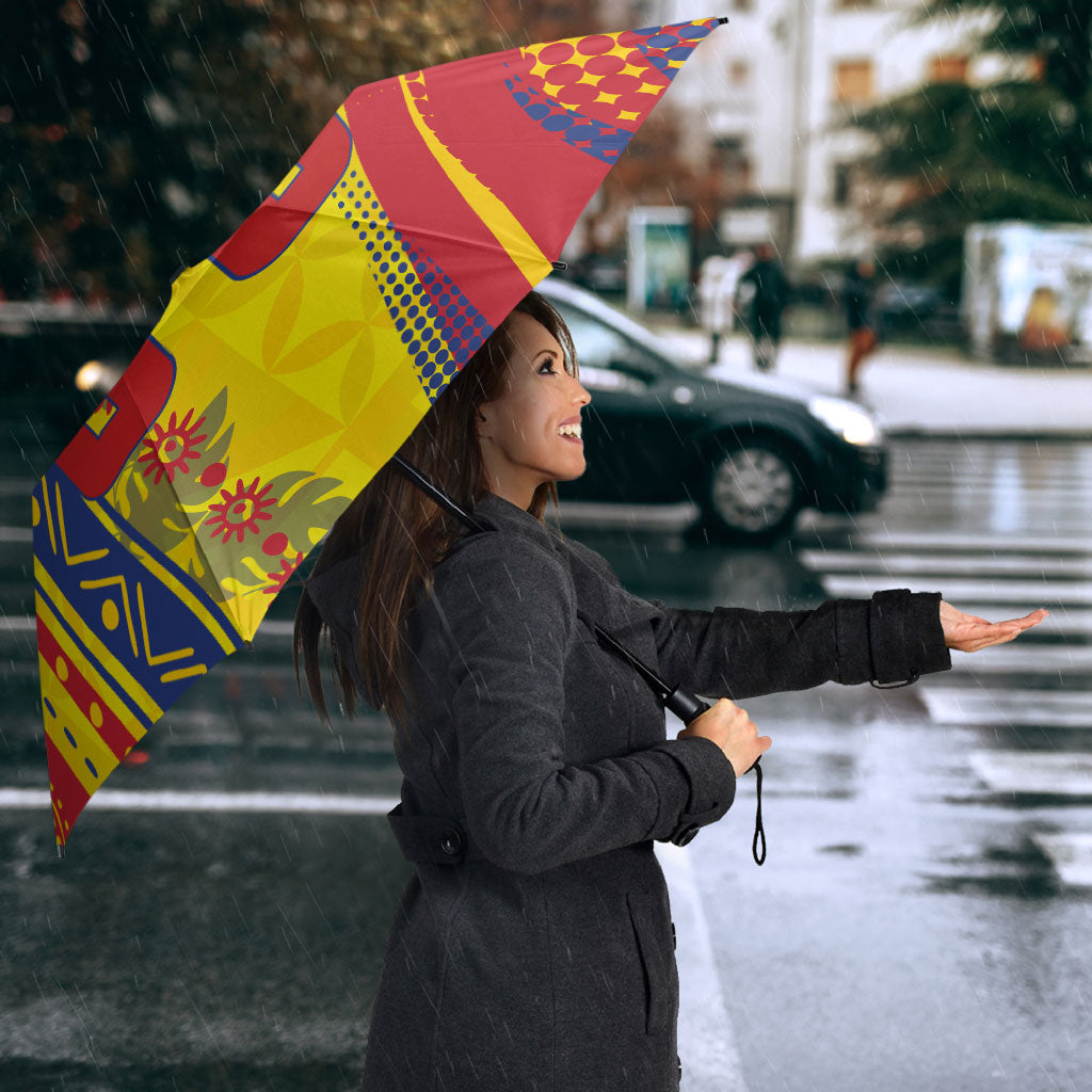 Personalized Colombia Soccer Umbrella Floral Folk Pattern - Retro Football Player Art