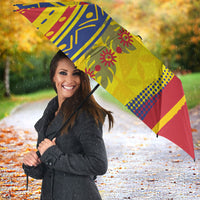 Personalized Colombia Soccer Umbrella Floral Folk Pattern - Retro Football Player Art