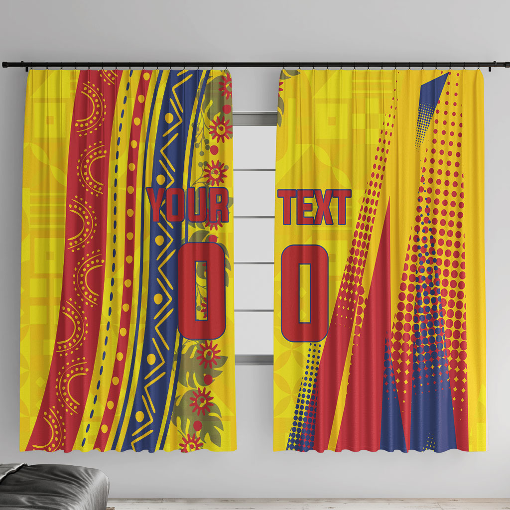 Personalized Colombia Soccer Window Curtain Floral Folk Pattern - Retro Football Player Art