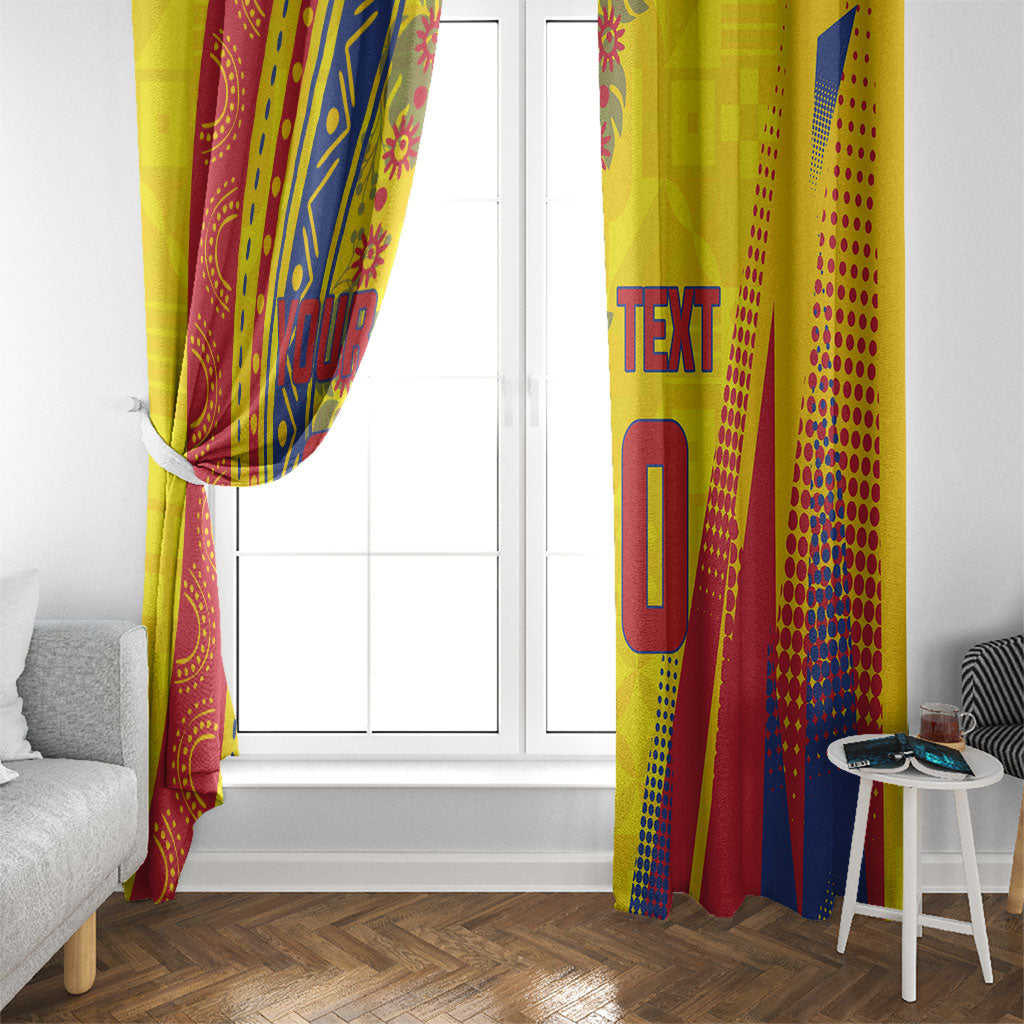 Personalized Colombia Soccer Window Curtain Floral Folk Pattern - Retro Football Player Art