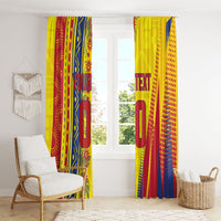Personalized Colombia Soccer Window Curtain Floral Folk Pattern - Retro Football Player Art