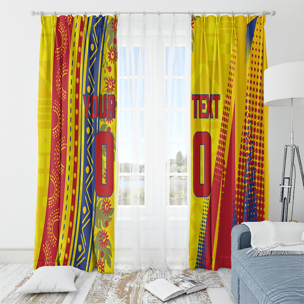 Personalized Colombia Soccer Window Curtain Floral Folk Pattern - Retro Football Player Art