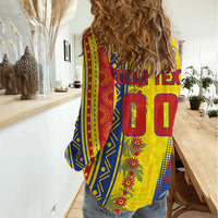 Personalized Colombia Soccer Women Casual Shirt Floral Folk Pattern - Retro Football Player Art