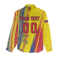 Personalized Colombia Soccer Women Casual Shirt Floral Folk Pattern - Retro Football Player Art