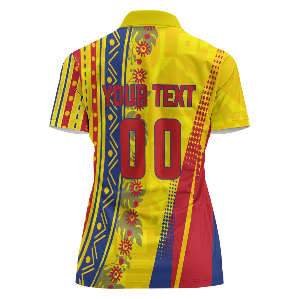 Personalized Colombia Soccer Women Polo Shirt Floral Folk Pattern - Retro Football Player Art