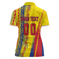 Personalized Colombia Soccer Women Polo Shirt Floral Folk Pattern - Retro Football Player Art