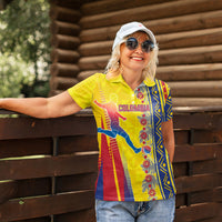 Personalized Colombia Soccer Women Polo Shirt Floral Folk Pattern - Retro Football Player Art
