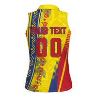 Personalized Colombia Soccer Women Sleeveless Polo Shirt Floral Folk Pattern - Retro Football Player Art