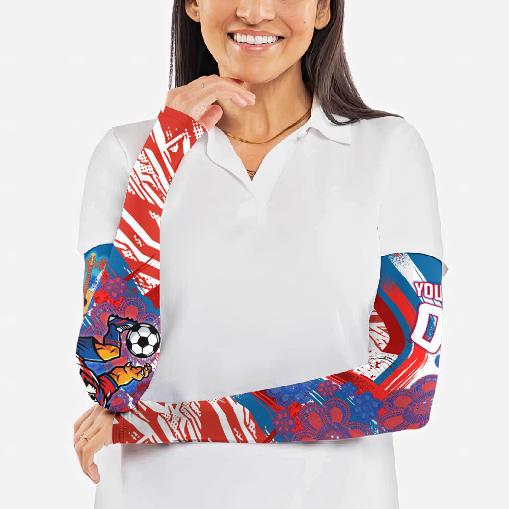 Personalized Paraguay Soccer Arm Sleeves Lion Football Mascot - Guarani Folk Art - Traditional Harp And Guitar