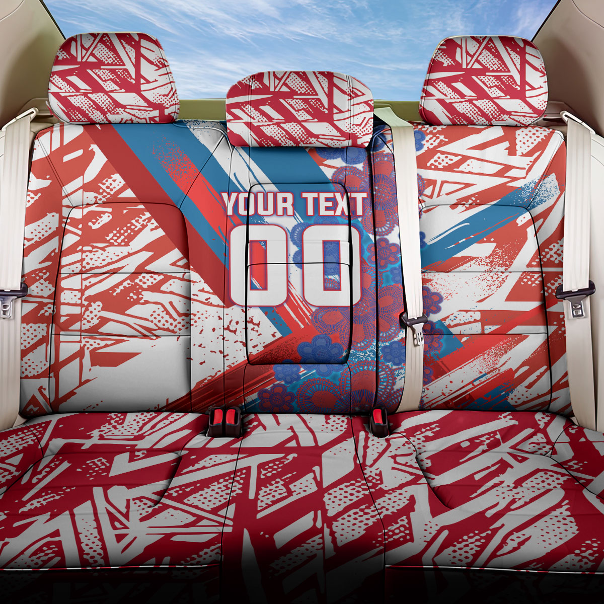 Personalized Paraguay Soccer Back Car Seat Cover Lion Football Mascot - Guarani Folk Art - Traditional Harp And Guitar