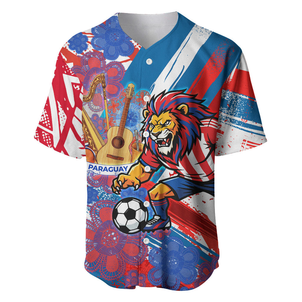 Personalized Paraguay Soccer Baseball Jersey Lion Football Mascot - Guarani Folk Art - Traditional Harp And Guitar
