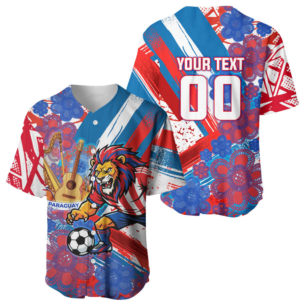 Personalized Paraguay Soccer Baseball Jersey Lion Football Mascot - Guarani Folk Art - Traditional Harp And Guitar