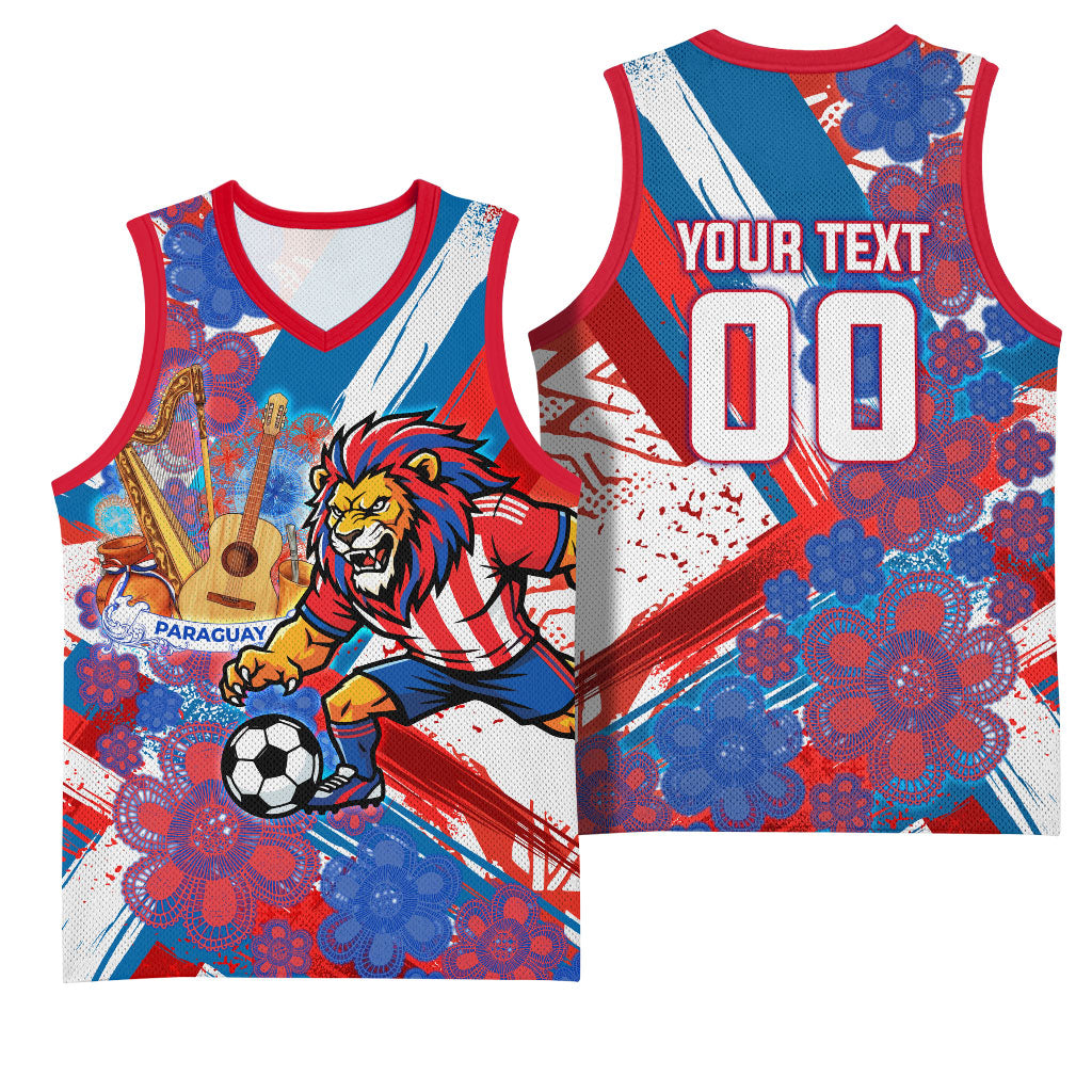 Personalized Paraguay Soccer Basketball Jersey Lion Football Mascot - Guarani Folk Art - Traditional Harp And Guitar