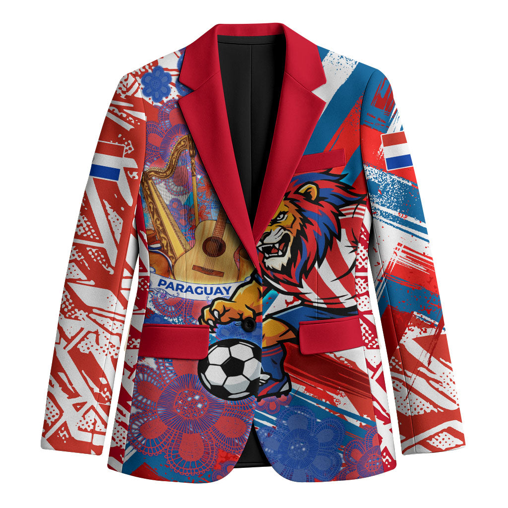 Personalized Paraguay Soccer Blazer Lion Football Mascot - Guarani Folk Art - Traditional Harp And Guitar