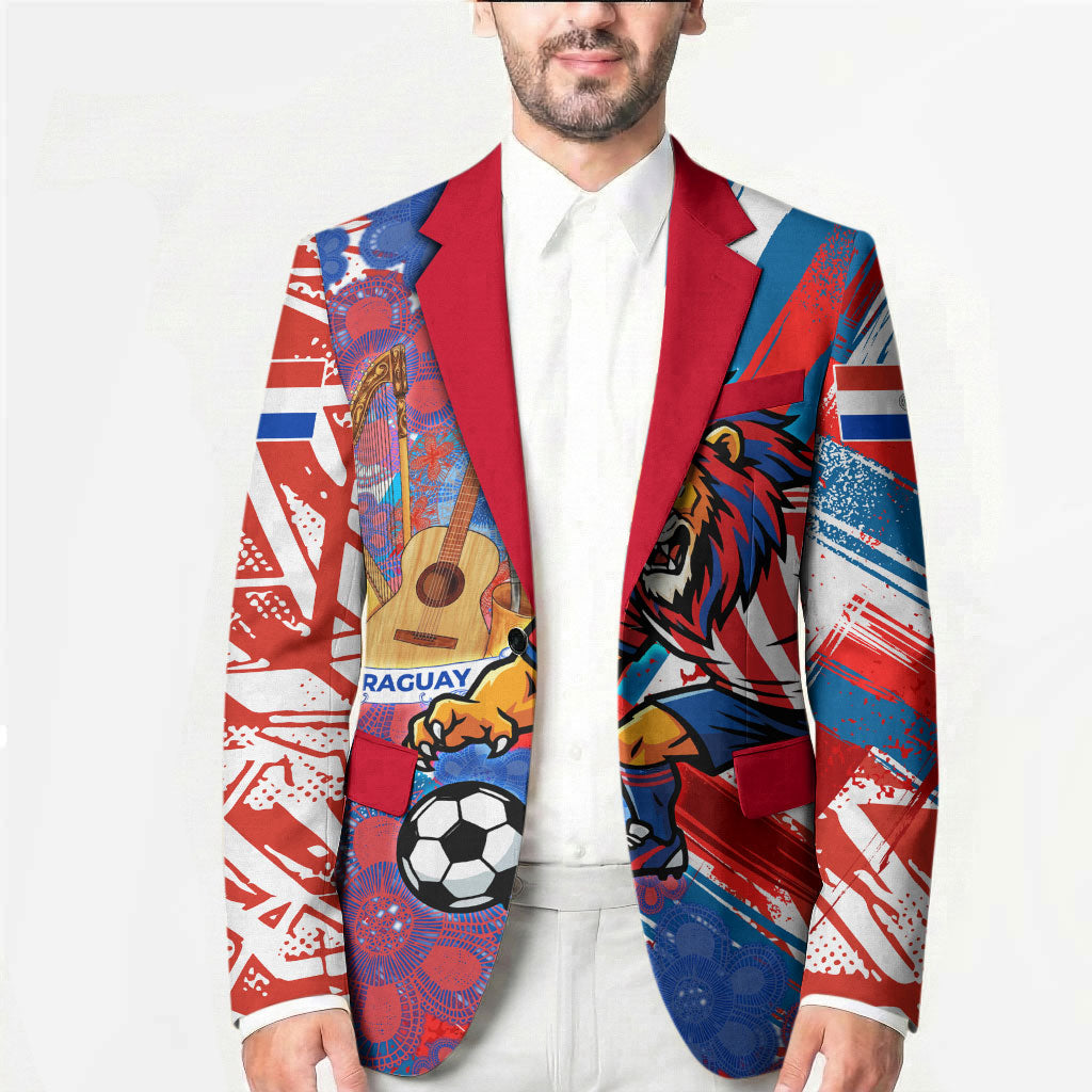 Personalized Paraguay Soccer Blazer Lion Football Mascot - Guarani Folk Art - Traditional Harp And Guitar