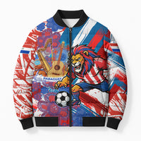 Personalized Paraguay Soccer Bomber Puffer Jacket Lion Football Mascot - Guarani Folk Art - Traditional Harp And Guitar
