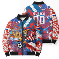 Personalized Paraguay Soccer Bomber Puffer Jacket Lion Football Mascot - Guarani Folk Art - Traditional Harp And Guitar