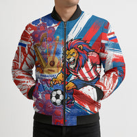 Personalized Paraguay Soccer Bomber Puffer Jacket Lion Football Mascot - Guarani Folk Art - Traditional Harp And Guitar