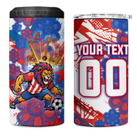 Personalized Paraguay Soccer 4 in 1 Can Cooler Tumbler Lion Football Mascot - Guarani Folk Art - Traditional Harp And Guitar