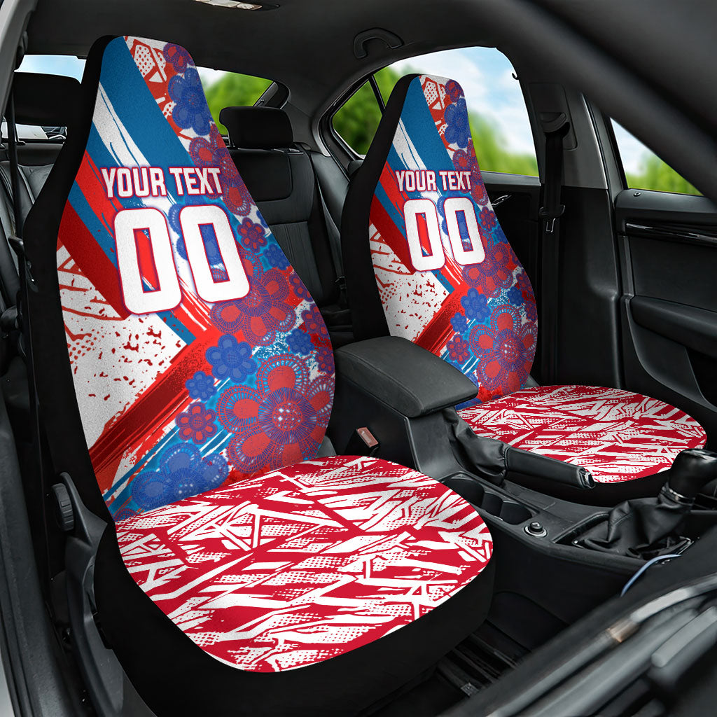Personalized Paraguay Soccer Car Seat Cover Lion Football Mascot - Guarani Folk Art - Traditional Harp And Guitar