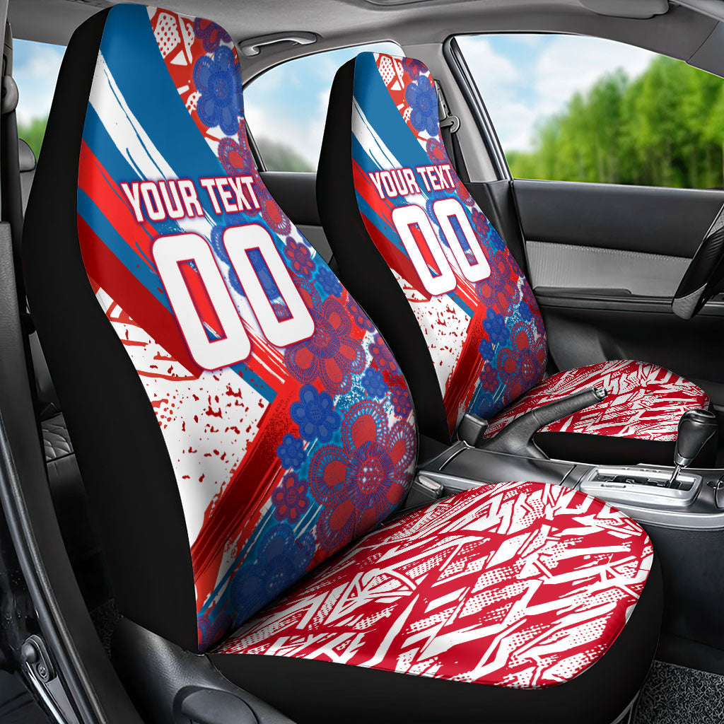 Personalized Paraguay Soccer Car Seat Cover Lion Football Mascot - Guarani Folk Art - Traditional Harp And Guitar
