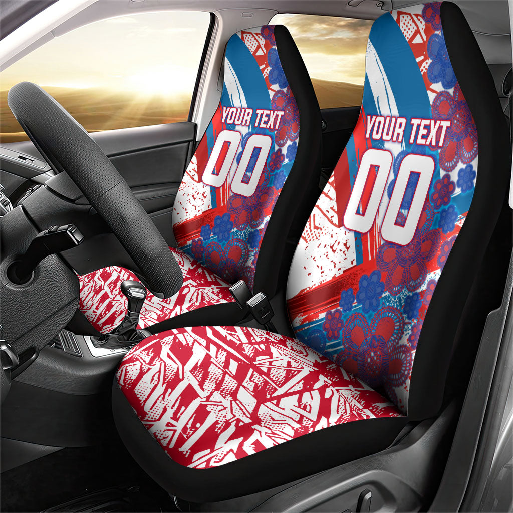 Personalized Paraguay Soccer Car Seat Cover Lion Football Mascot - Guarani Folk Art - Traditional Harp And Guitar