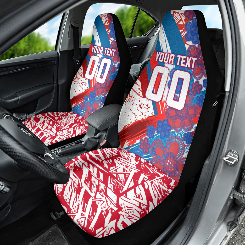 Personalized Paraguay Soccer Car Seat Cover Lion Football Mascot - Guarani Folk Art - Traditional Harp And Guitar