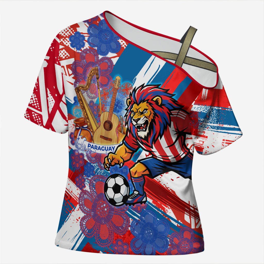 Personalized Paraguay Soccer Cross Shoulder Shirt Lion Football Mascot - Guarani Folk Art - Traditional Harp And Guitar