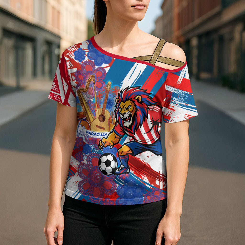 Personalized Paraguay Soccer Cross Shoulder Shirt Lion Football Mascot - Guarani Folk Art - Traditional Harp And Guitar