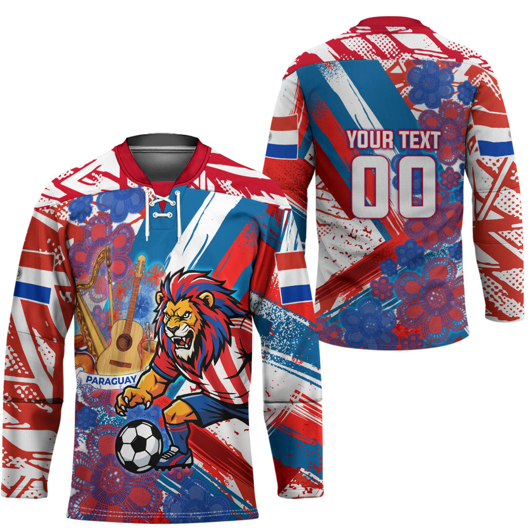 Personalized Paraguay Soccer Hockey Jersey Lion Football Mascot - Guarani Folk Art - Traditional Harp And Guitar