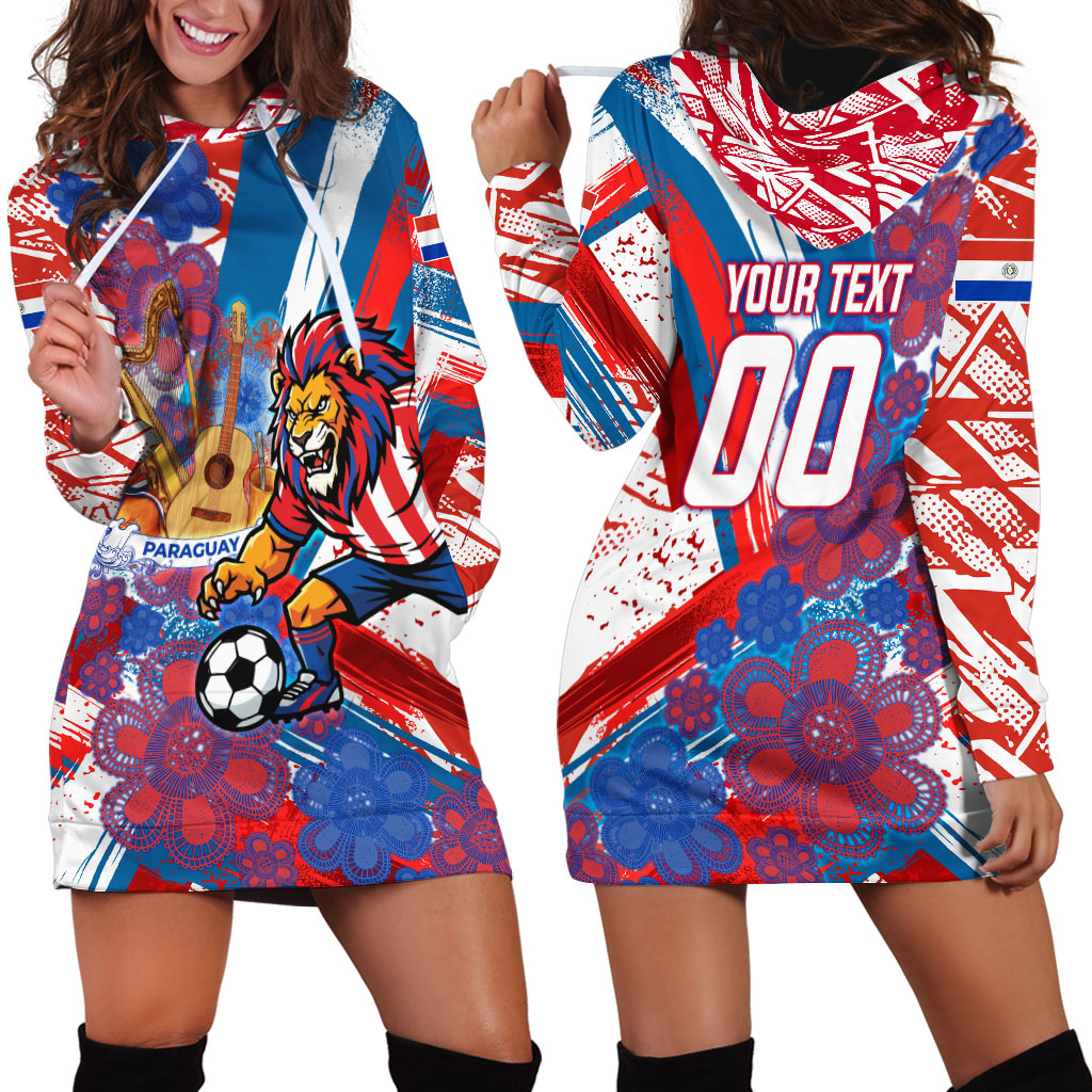 Personalized Paraguay Soccer Hoodie Dress Lion Football Mascot - Guarani Folk Art - Traditional Harp And Guitar