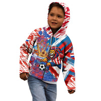 Personalized Paraguay Soccer Kid Hoodie Lion Football Mascot - Guarani Folk Art - Traditional Harp And Guitar