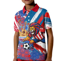 Personalized Paraguay Soccer Kid Polo Shirt Lion Football Mascot - Guarani Folk Art - Traditional Harp And Guitar