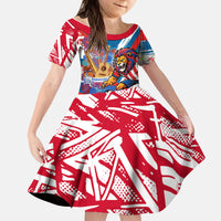 Personalized Paraguay Soccer Kid Short Sleeve Dress Lion Football Mascot - Guarani Folk Art - Traditional Harp And Guitar
