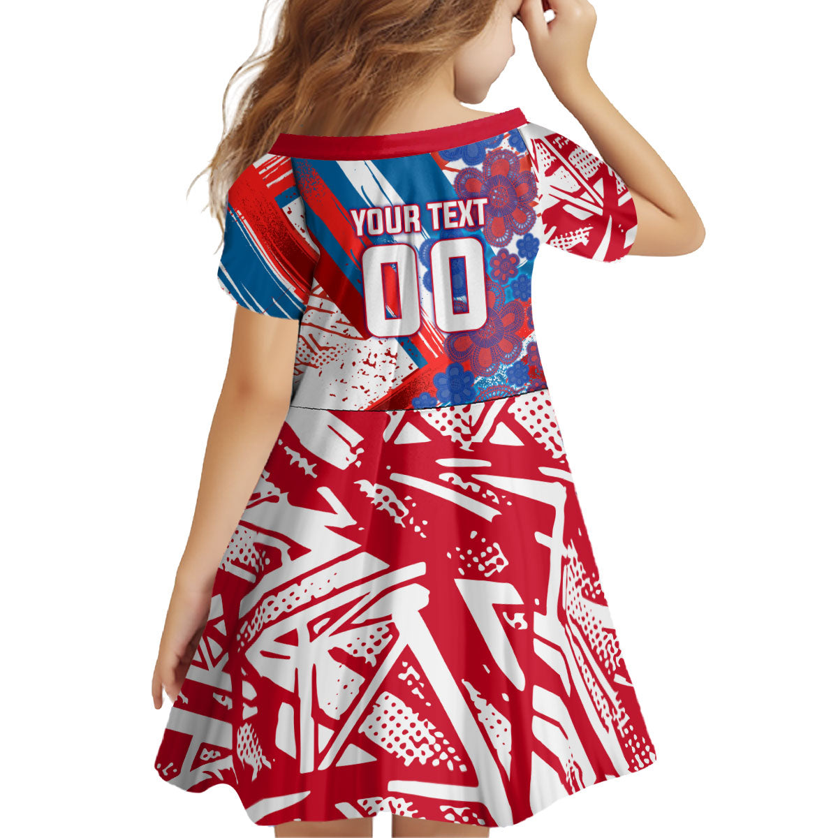 Personalized Paraguay Soccer Kid Short Sleeve Dress Lion Football Mascot - Guarani Folk Art - Traditional Harp And Guitar