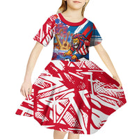 Personalized Paraguay Soccer Kid Short Sleeve Dress Lion Football Mascot - Guarani Folk Art - Traditional Harp And Guitar