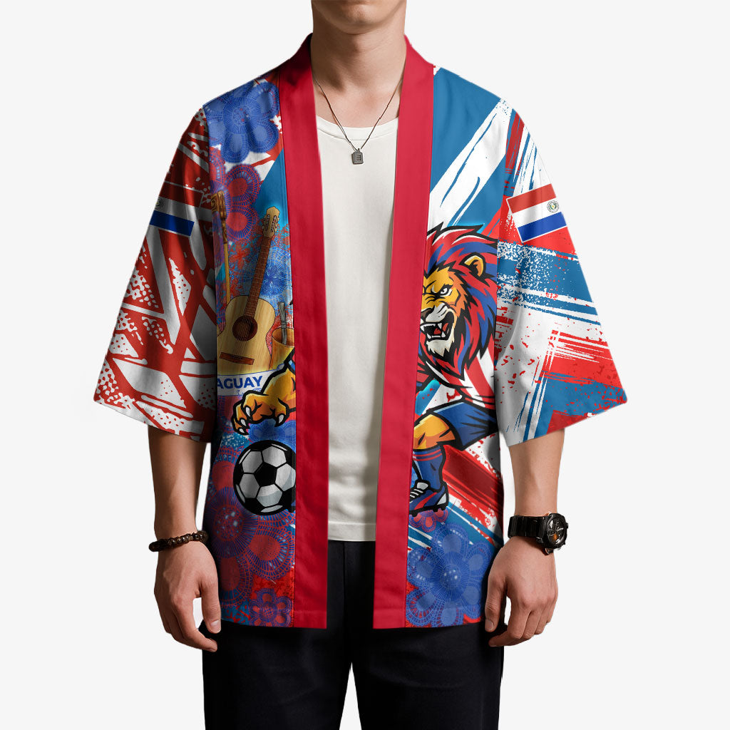 Personalized Paraguay Soccer Kimono Lion Football Mascot - Guarani Folk Art - Traditional Harp And Guitar
